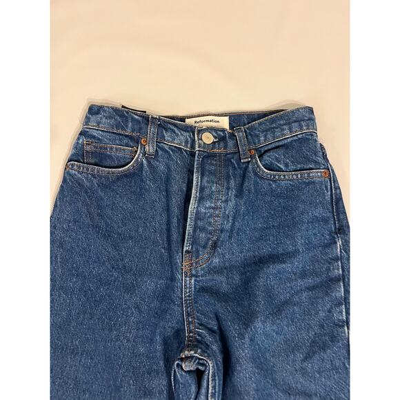 Reformation Cynthia High Rise Straight Long Denim Jeans Womens 24 Blue Casual - Picture 7 of 16